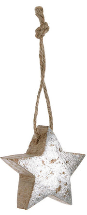 PENDAGLIO STELLA ARGENTO IN LEGNO 5CM