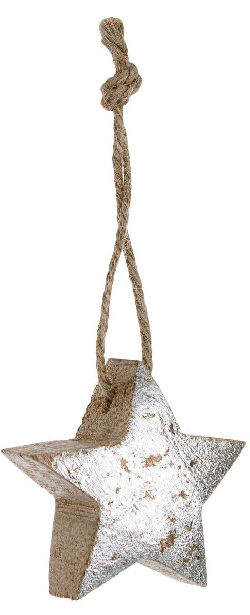 PENDAGLIO STELLA ARGENTO IN LEGNO 5CM
