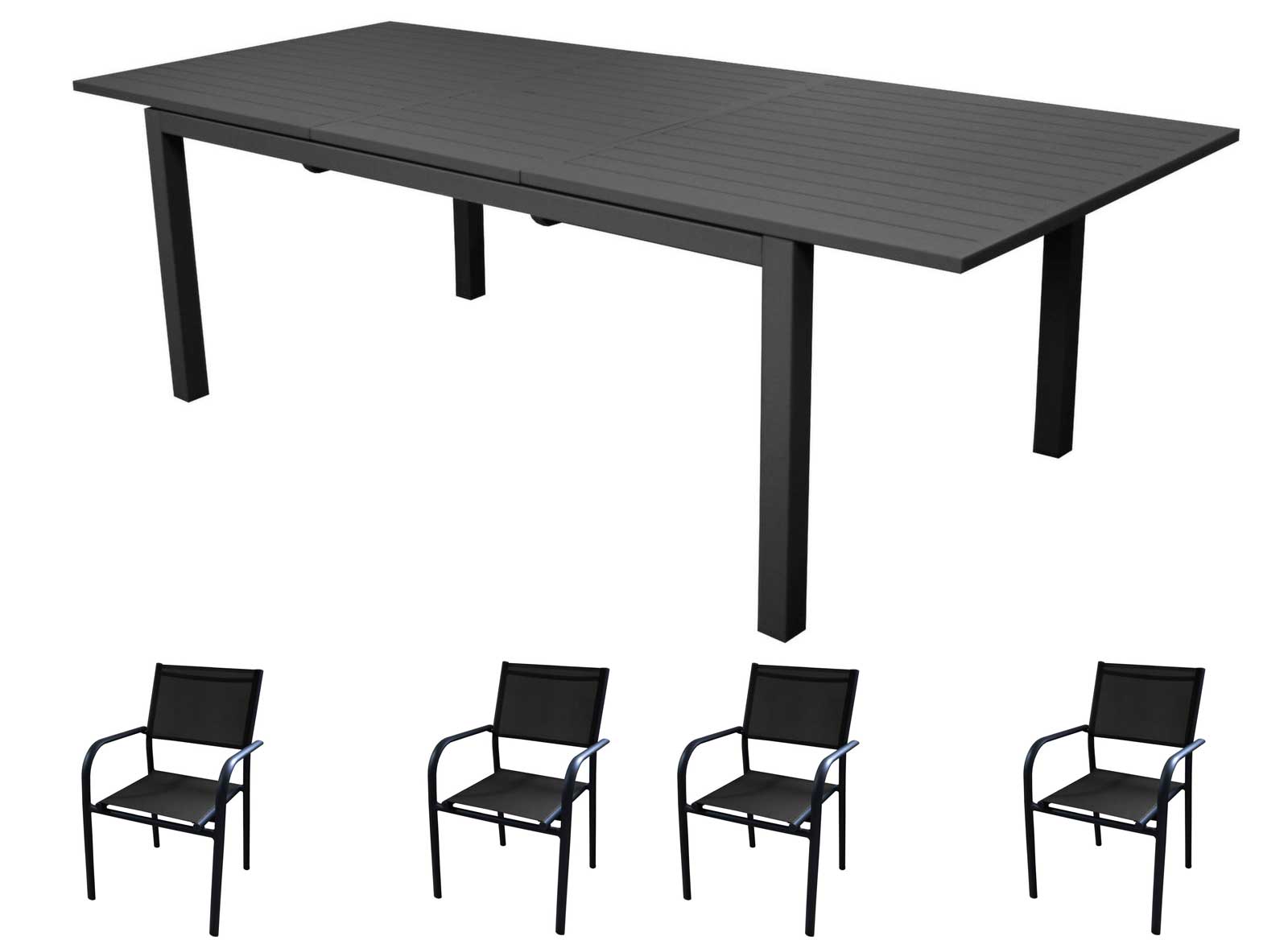 OFFERTA TAVOLO ALLUNGABILE GRAFITE 160/240X100CM GENES + 4 POLTRONE DUCA