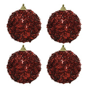 OFFERTA 4 PALLINE DI NATALE CON GLITTER E PAILLETS 8CM ROSSO