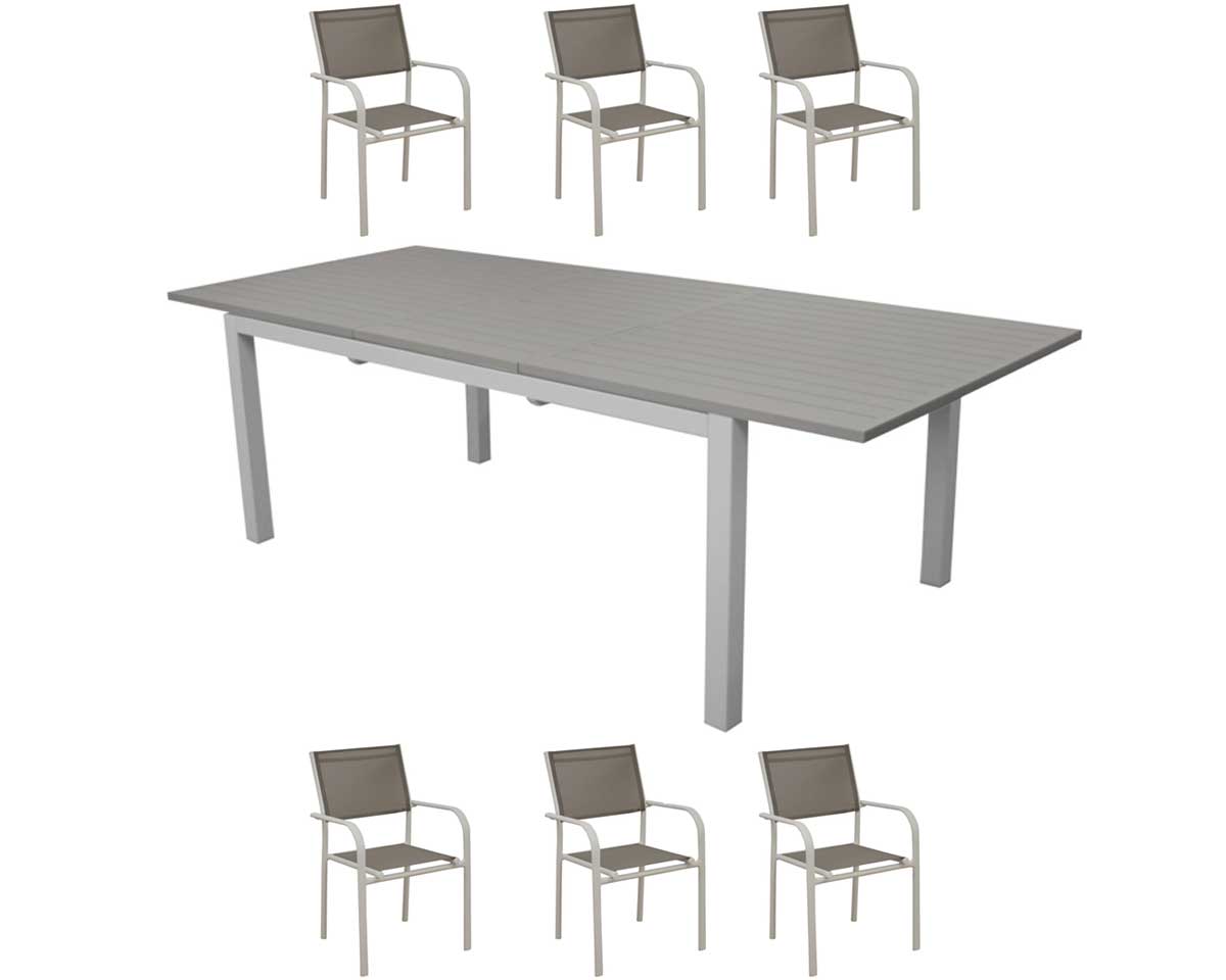 OFFERTA TAVOLO TRIESTE 180/240 CON 6 POLTRONE DUCA BIANCO/TALPA