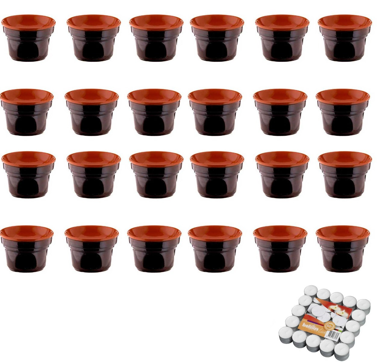 OFFERTA 24 FORNELLINI BAGNA CAUDA  CM 14 BRUNA TERRE D'UMBRIA + 50 T-LIGHT OMAGGIO