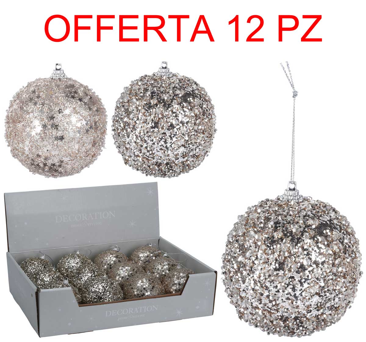 OFFERTA 12 PALLINE 8CM CHAMPAGNE ASSORTITE