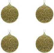 OFFERTA 4 PALLINE CON GLITTER 8CM ORO CHIARO