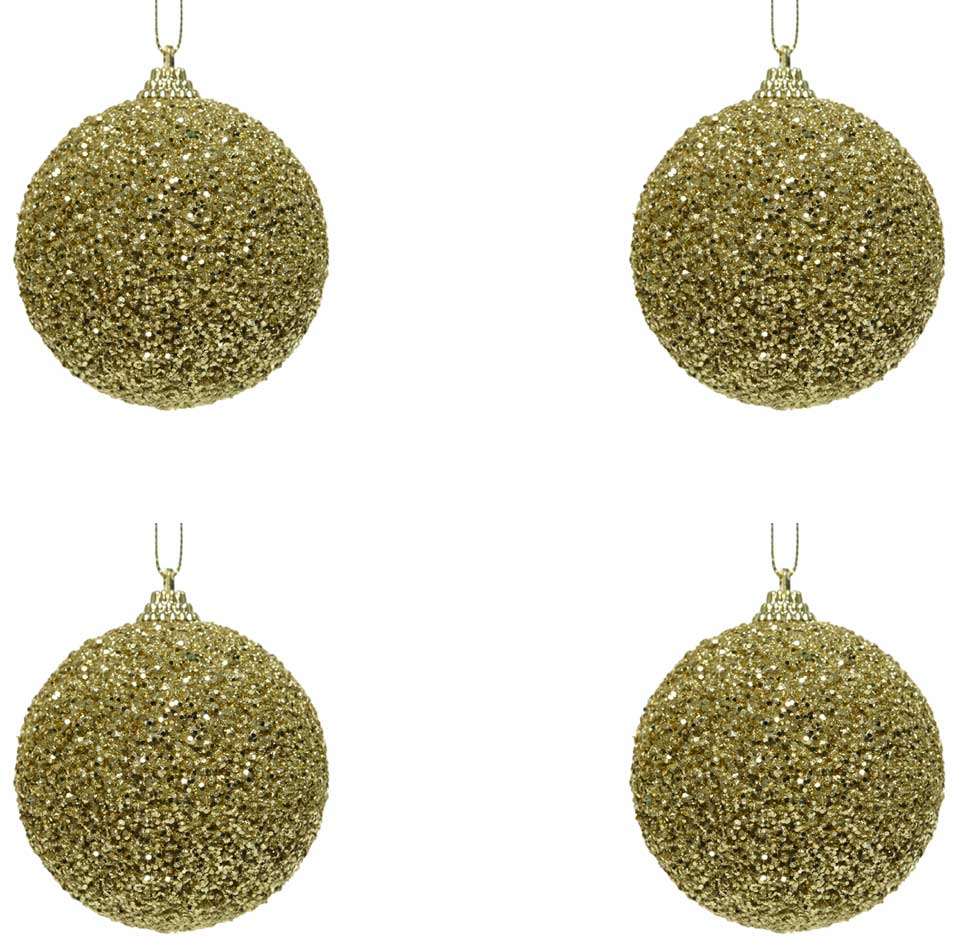 OFFERTA 4 PALLINE CON GLITTER 8CM ORO CHIARO