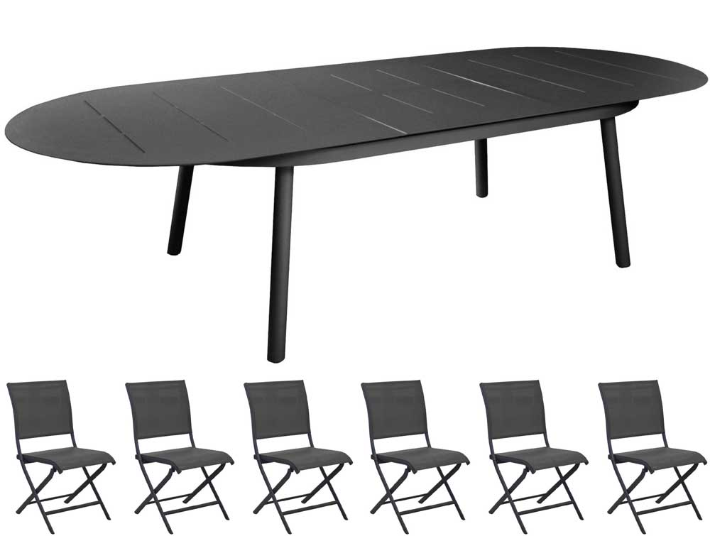 OFFERTA TAVOLO DUBLINO OVALE ALLUNGABILE 230/300X120CM GRAFITE +6 SEDIE ELEGANCE GRAFITE