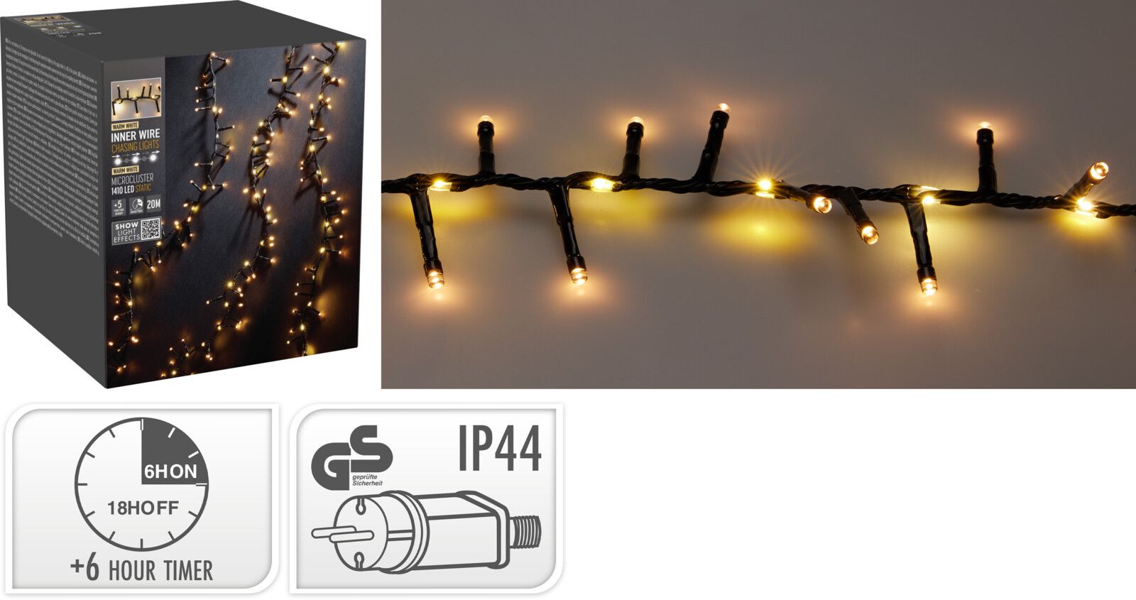 Catena luminosa a grappolo, 1410 LED, luce bianco caldo