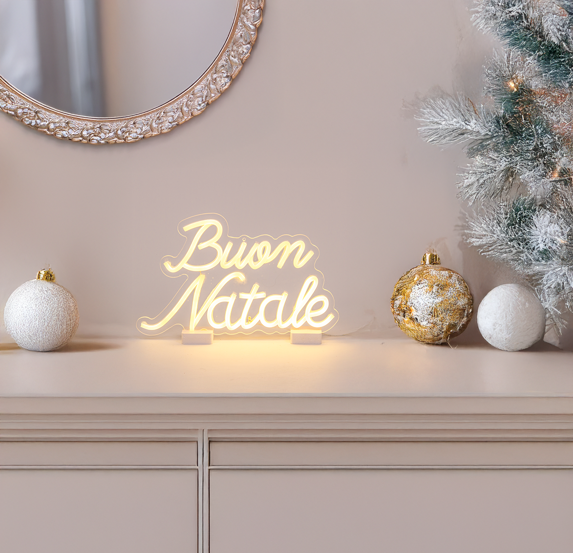SCRITTA BUON NATALE 33CM MINI NEON LED BIANCO CALDO