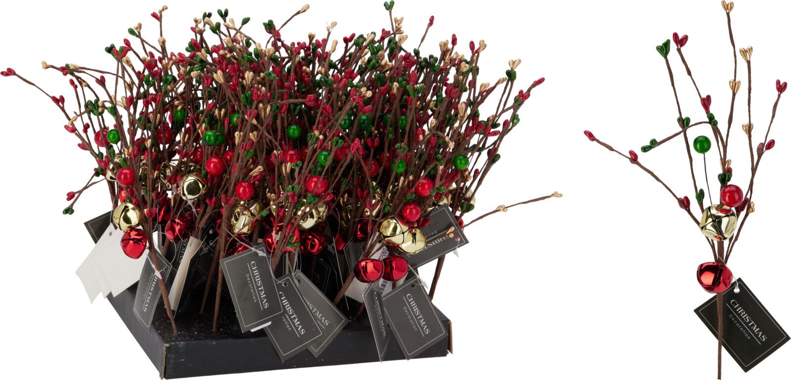 Ramo Natalizio con Bacche e Campanelle 23cm Rosso