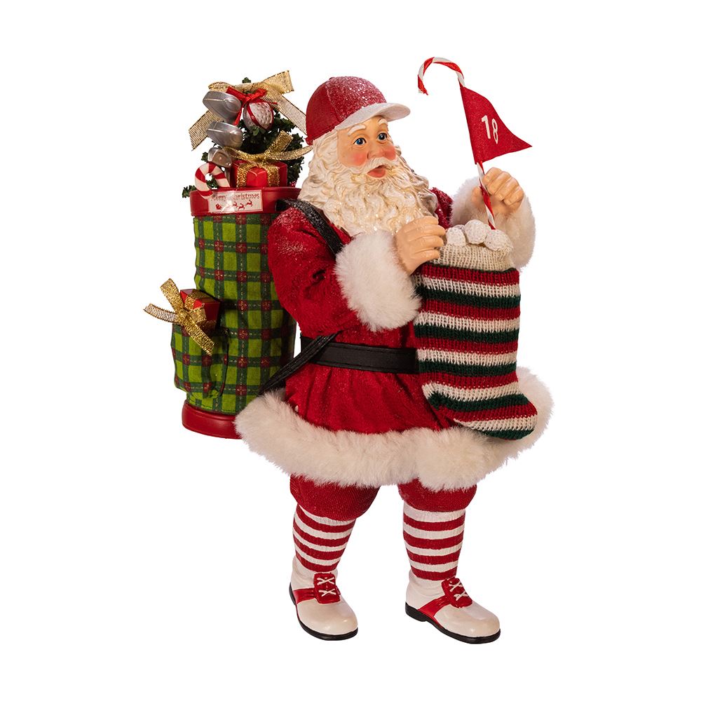 BABBO NATALE CON ATTREZZATURA DA GOLF 28 CM IN RESINA