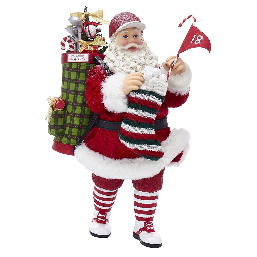 BABBO NATALE CON ATTREZZATURA DA GOLF 28 CM IN RESINA