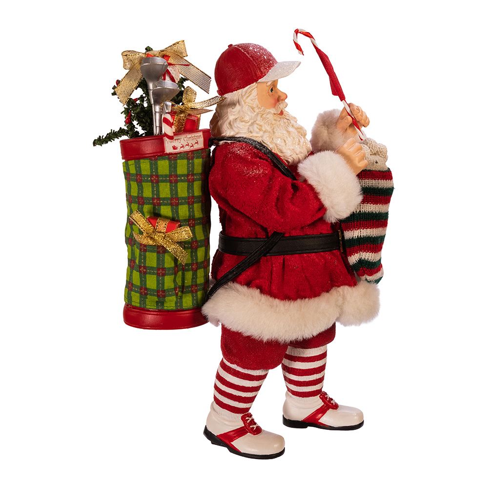 BABBO NATALE CON ATTREZZATURA DA GOLF 28 CM IN RESINA