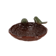 BAGNETTO IN CERAMICA A FORMA DI NIDO CON UCCELLINI