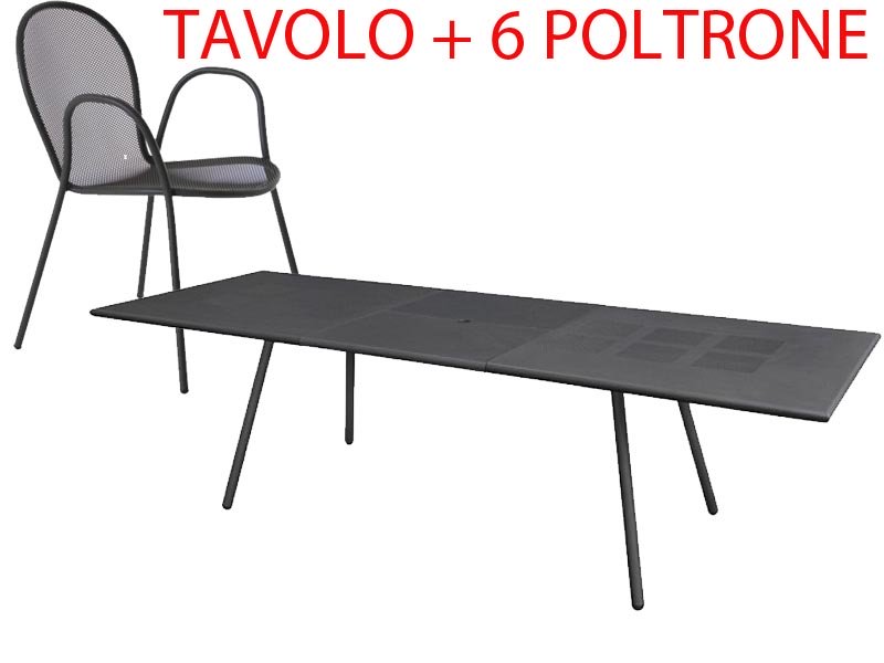SET TAVOLO BRIDGE ALLUNGABILE 200/270X100 + 6 POLTRONE RONDA FERRO ANTICO