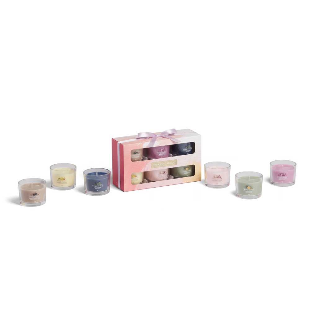 CONFEZIONE REGALO CON 6 CANDELE VOTIVE IN VETRO