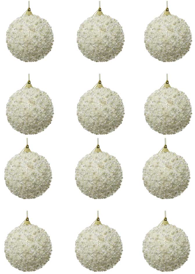 OFFFERTA 12 PALLINE CON GLITTER 8CM BIANCO LANA