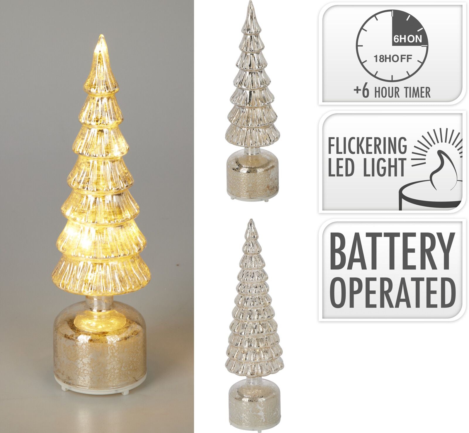 Albero di Natale a LED modello assortito, altezza 36 cm, colore argento