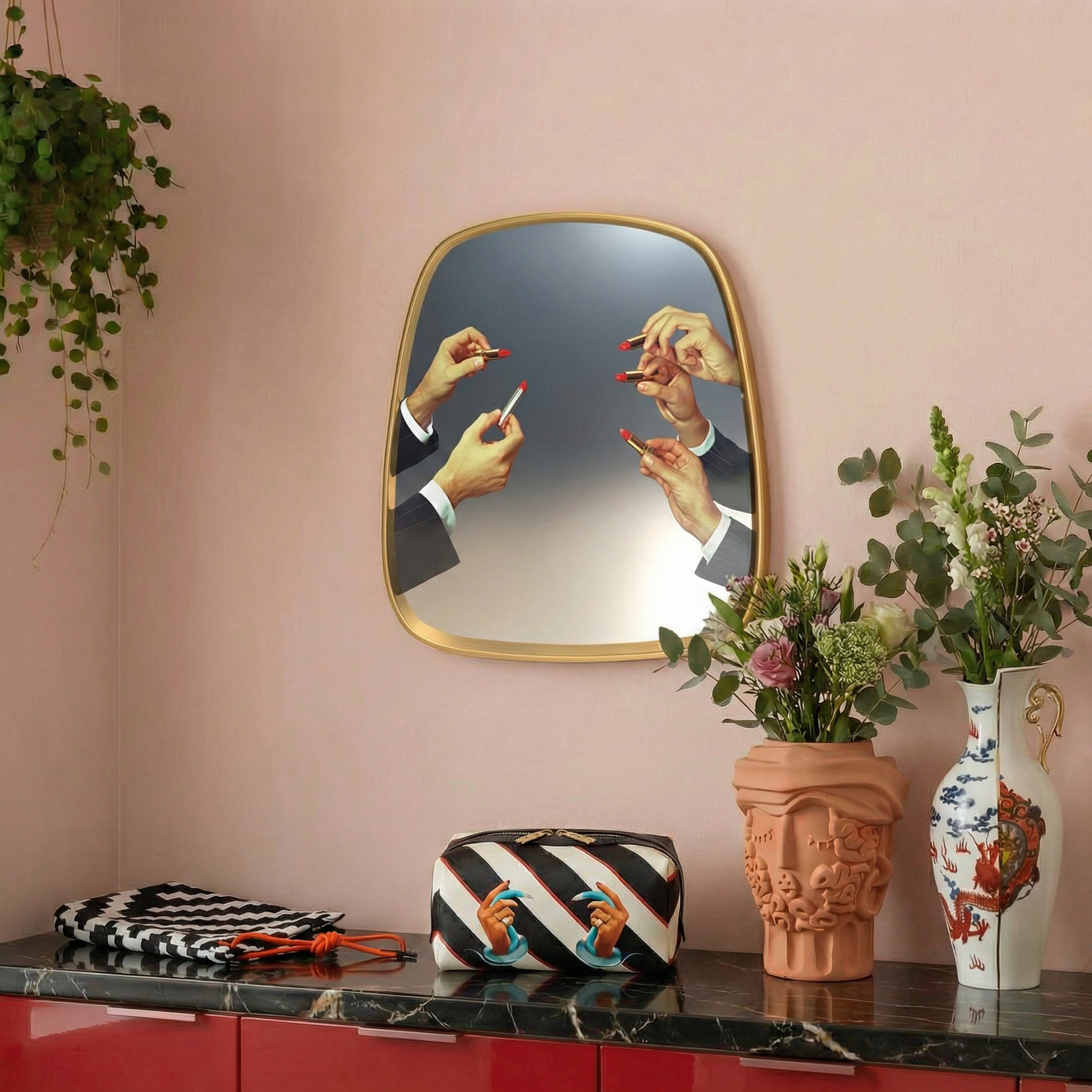 Specchio Gold Frame Lipsticks 54x59cm Seletti