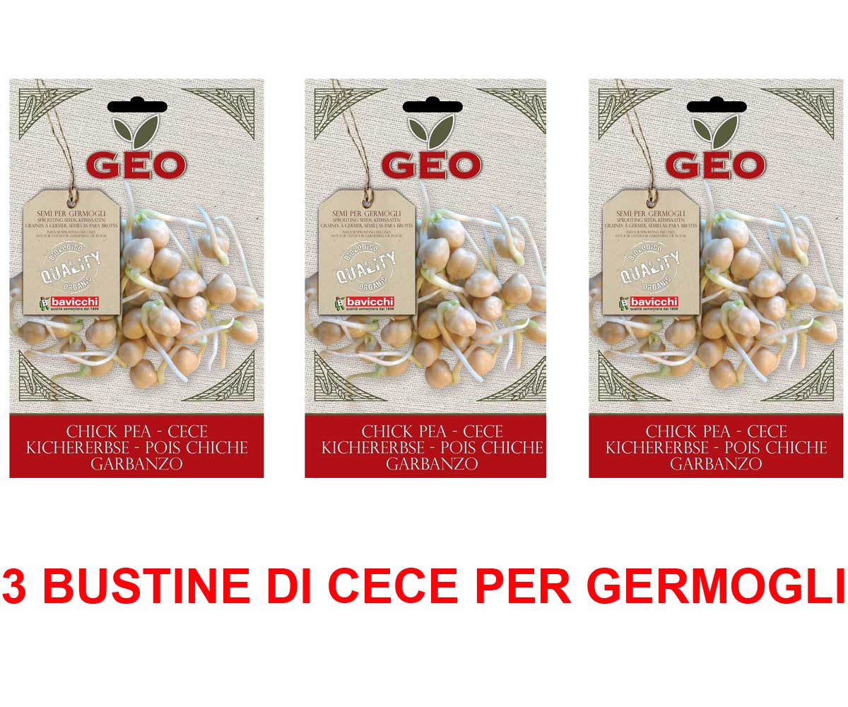 3 CONFEZIONI DI SEMI BIO DI CECE PER GERMOGLI 90GR