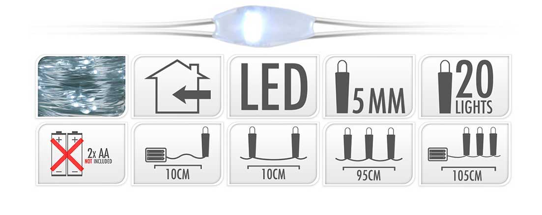 OFFERTA 5 CONFEZIONI DA 20 MICROLED LINEARI LUCI BIANCO FREDDO A BATTERIA