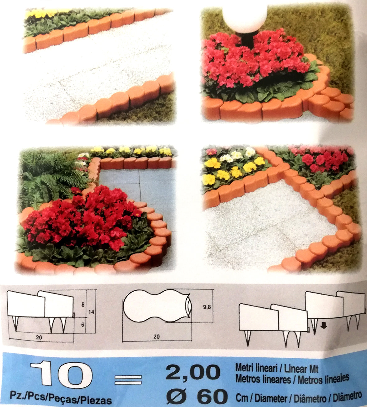 10 CORDOLI BORDURE IN PLASTICA COLOR COTTO PER CREARE AIUOLE