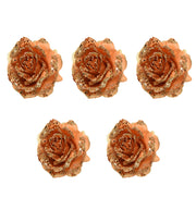 OFFERTA 5 ROSE APPENDIBILI CON CLIP E GLITTER 14X8,5CM MARRONE TERRA