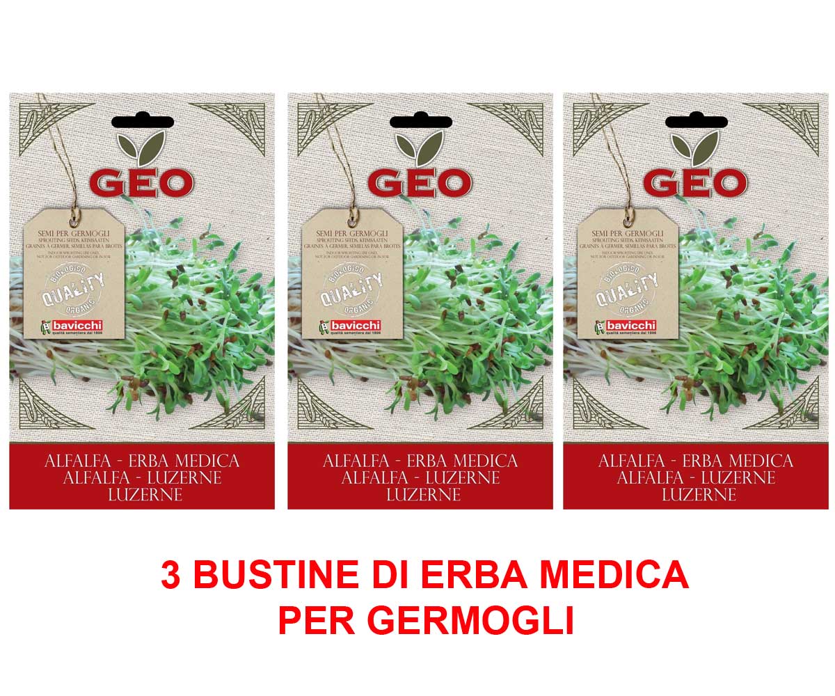 3 CONFEZIONI SEMI BIO DI ERBA MEDICA PER GERMOGLI 40GR