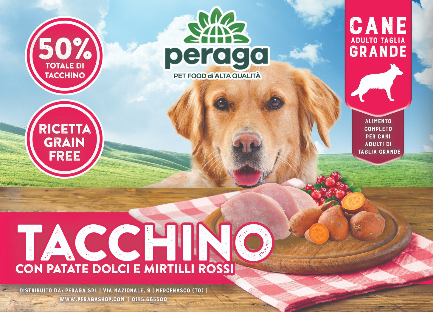 CROCCHETTE PERAGA GRAIN FREE PER CANE ADULTO TAGLIA GRANDE 12KG TACCHINO