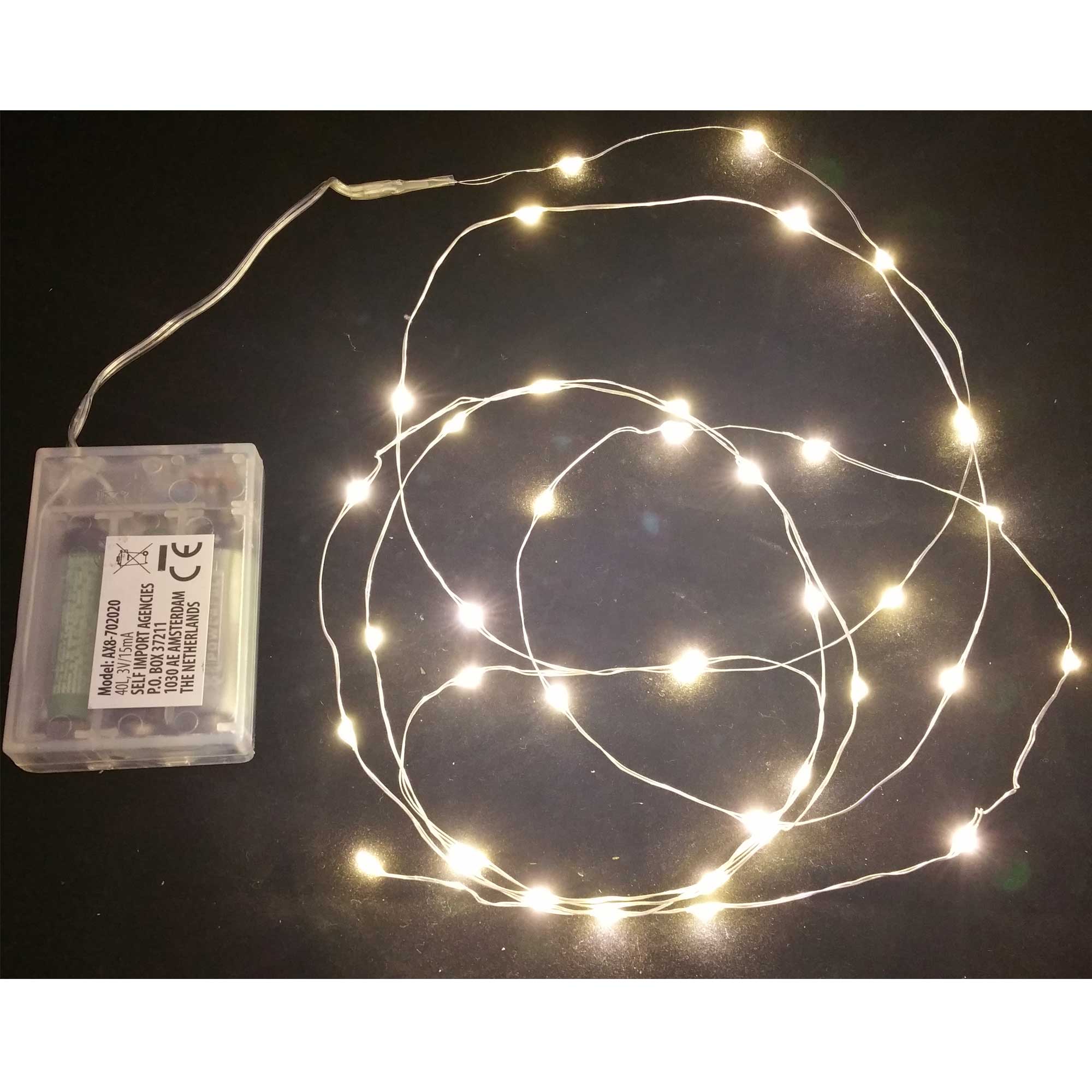 40 MICROLED COLORE BIANCO CALDO A BATTERIA
