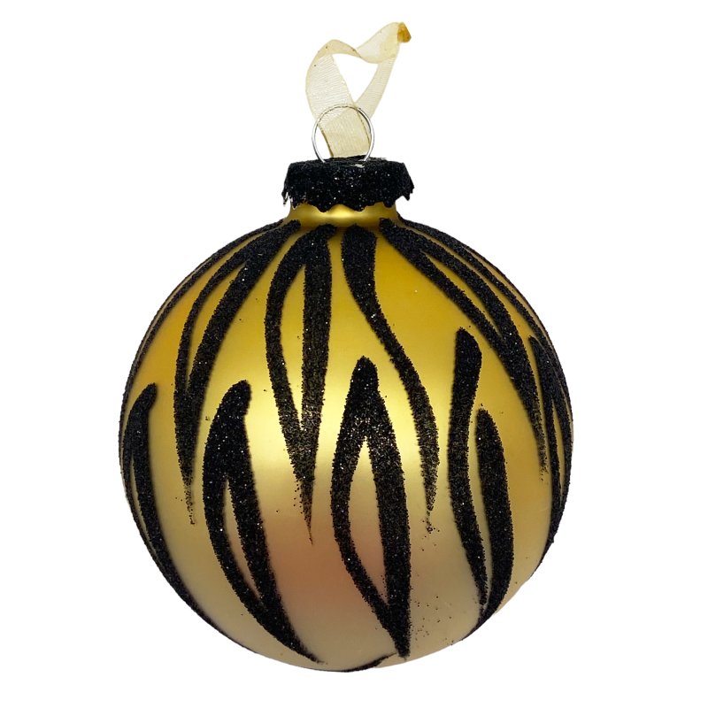 PALLINA DI NATALE IN VETRO ORO/NERO ZEBRATO 8CM