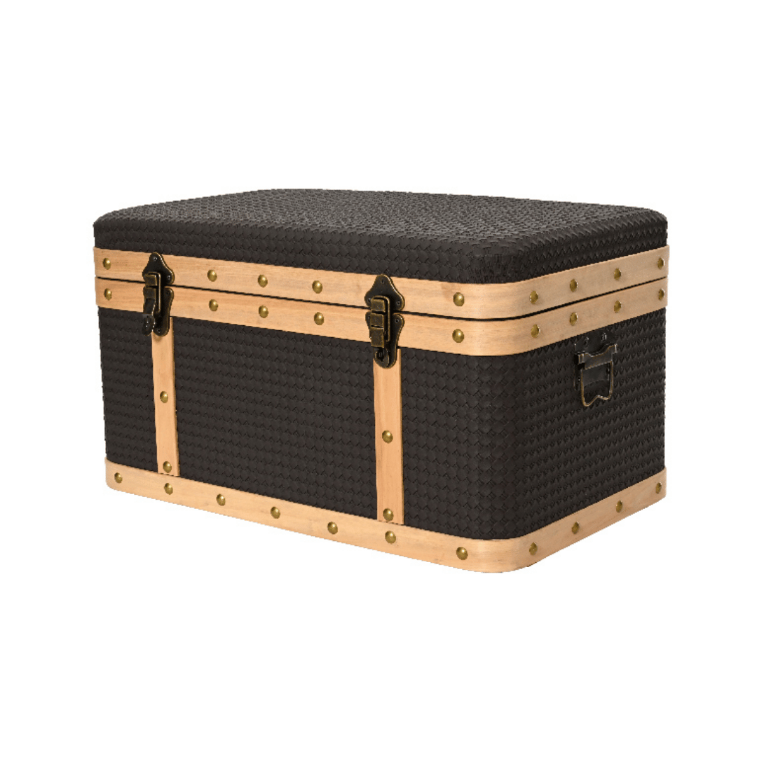 BAULE RETTANGOLARE CON CHIUSURE LEGNO MARRONE SCURO - GRANDE