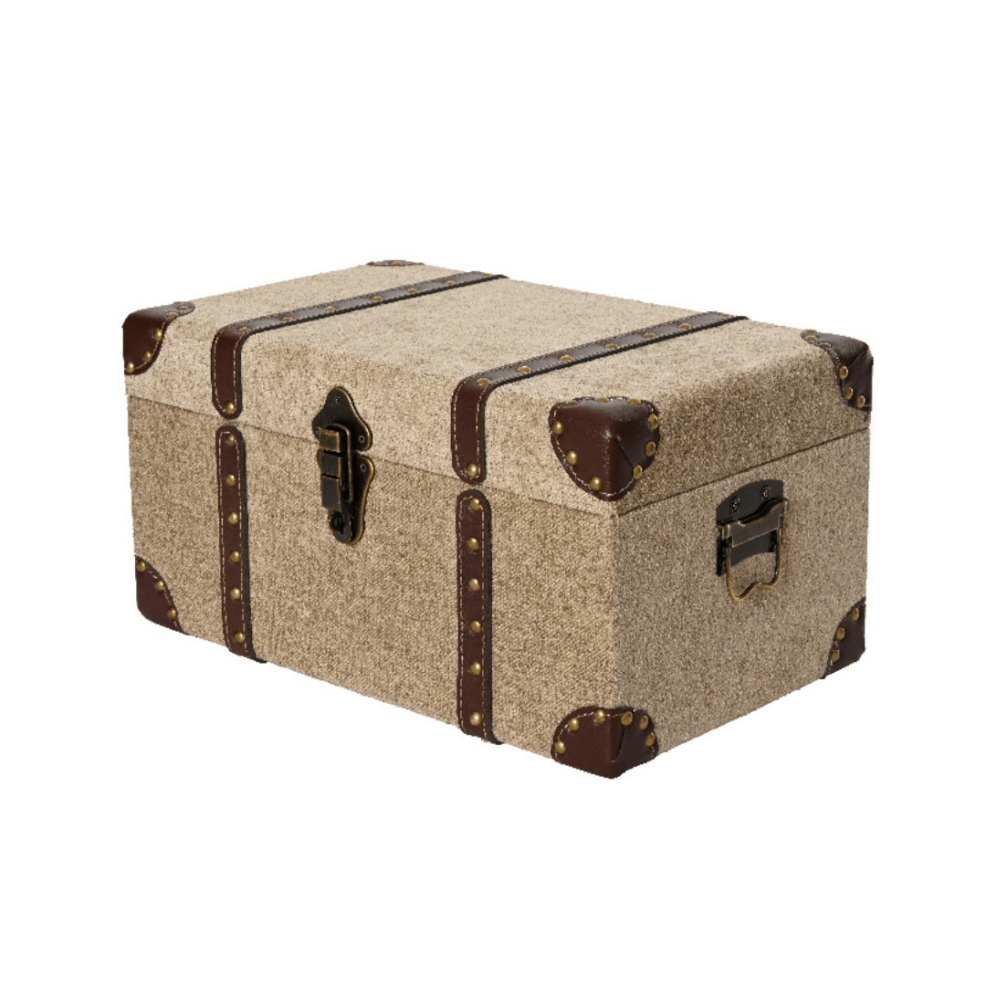 BAULE GRIGIO RETTANGOLARE CON CHIUSURE IN RAME E PELLE