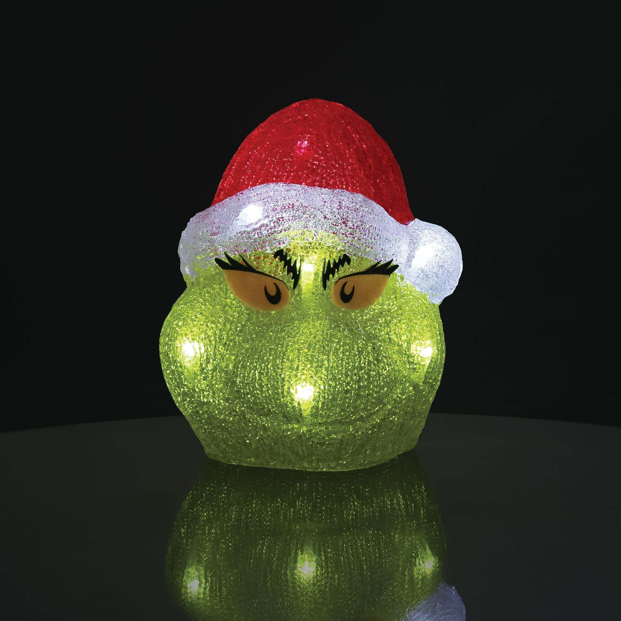 Figurina Testa Luminosa Grinch 20cm Verde Rosso Disney D56