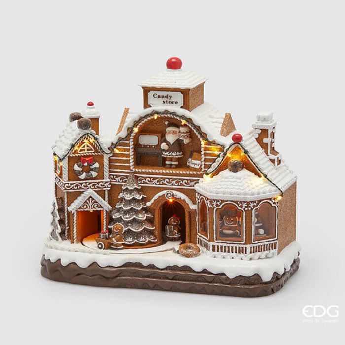 CASETTA DI MARZAPANE CON BABBO NATALE, 30X31X17CM, COLORE NOCCIOLA