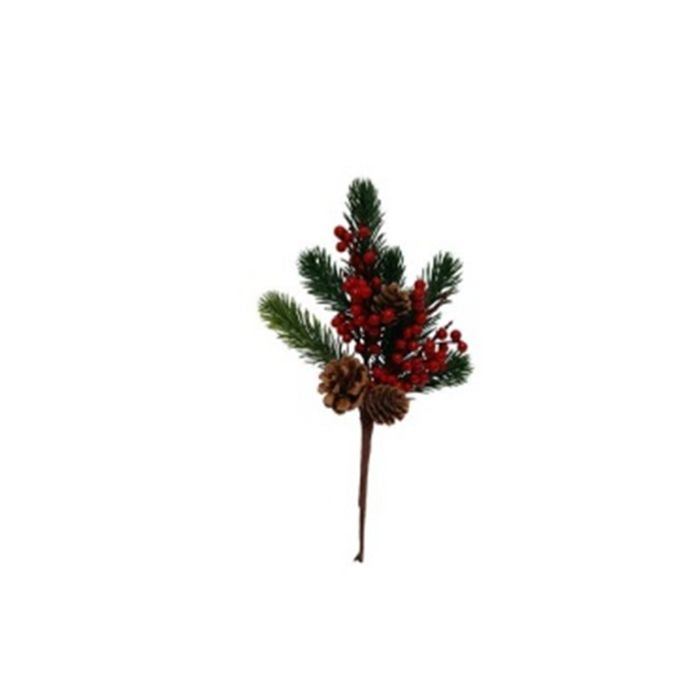 DECORAZIONE NATALIZIA, RAMO CON BACCHE E PIGNE, H29CM