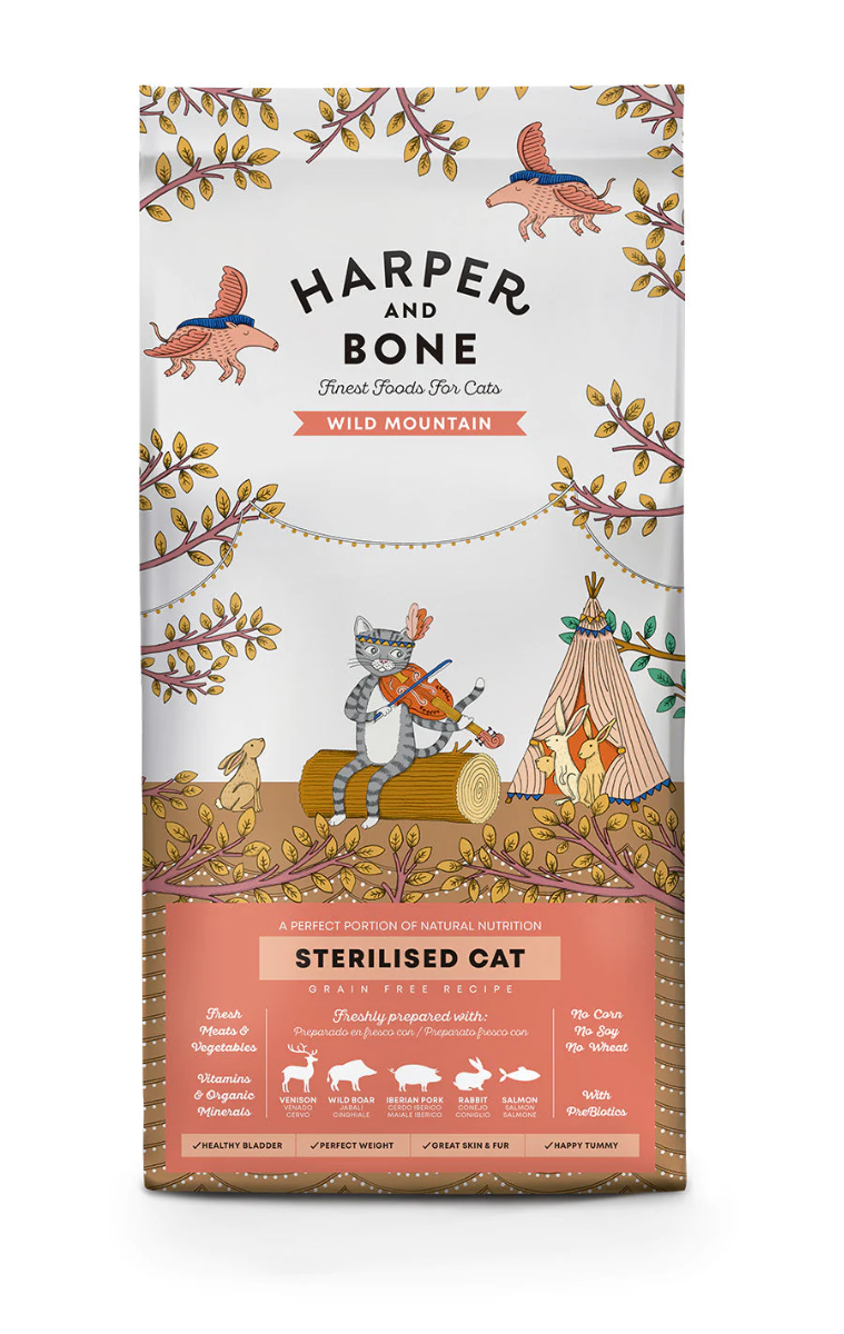 CROCCHETTE PER GATTI HARPER AND BONE CAT STERILISED WILD MOUNTAIN 5KG - CERVO, CINGHIALE, MAIALE, CONIGLIO E SALMONE