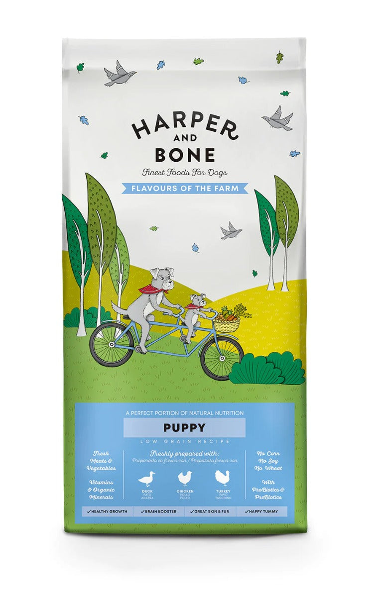 CROCCHETTE PER CANI HARPER AND BONE PUPPY DOG FLAVOURS OF THE FARM 12KG - ANATRA, POLLO E TACCHINO