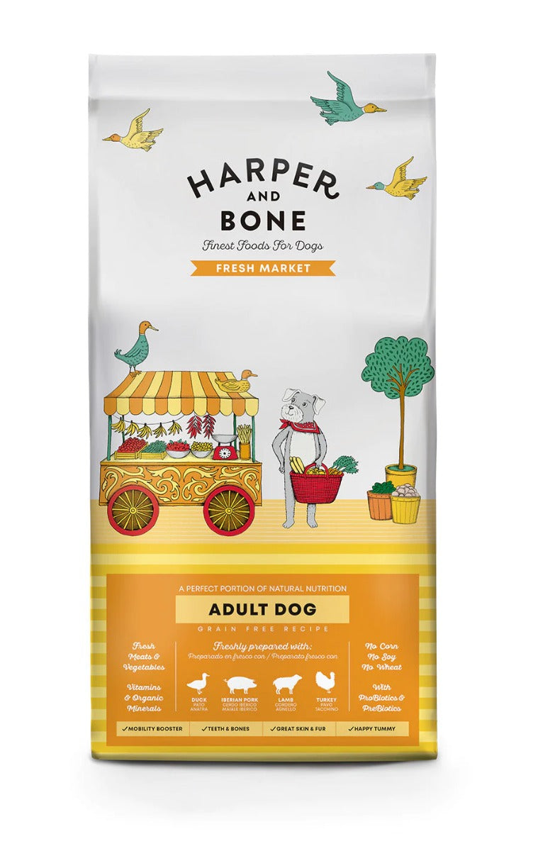 CROCCHETTE PER CANI HARPER AND BONE ADULT DOG MEDIUM/LARGE FRESH MARKET 2KG - ANATRA, MAIALE IBERICO, AGNELLO E TACCHINO