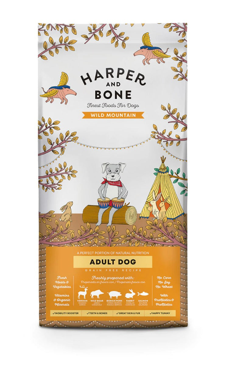 CROCCHETTE PER CANI HARPER AND BONE ADULT DOG WILD MOUNTAIN 12KG - CERVO, CINGHIALE, MAIALE, CONIGLIO E SALMONE