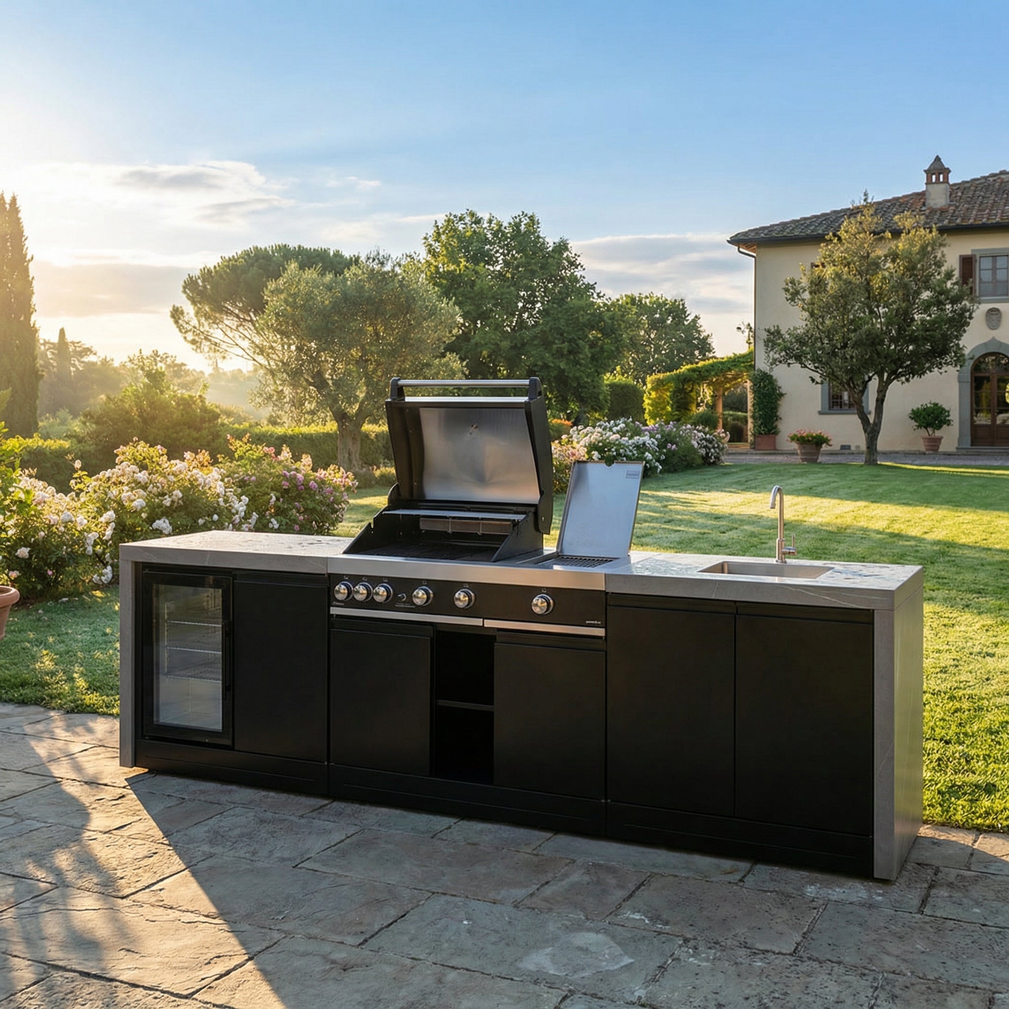 CUCINA GRANDPRO CM 299X61,5XH120 (Cucina da Esterno 299X61,5XH120 Waterfall Series con BBQ Premium G4 plus 4, Frigo e Lavello GRANDPRO )