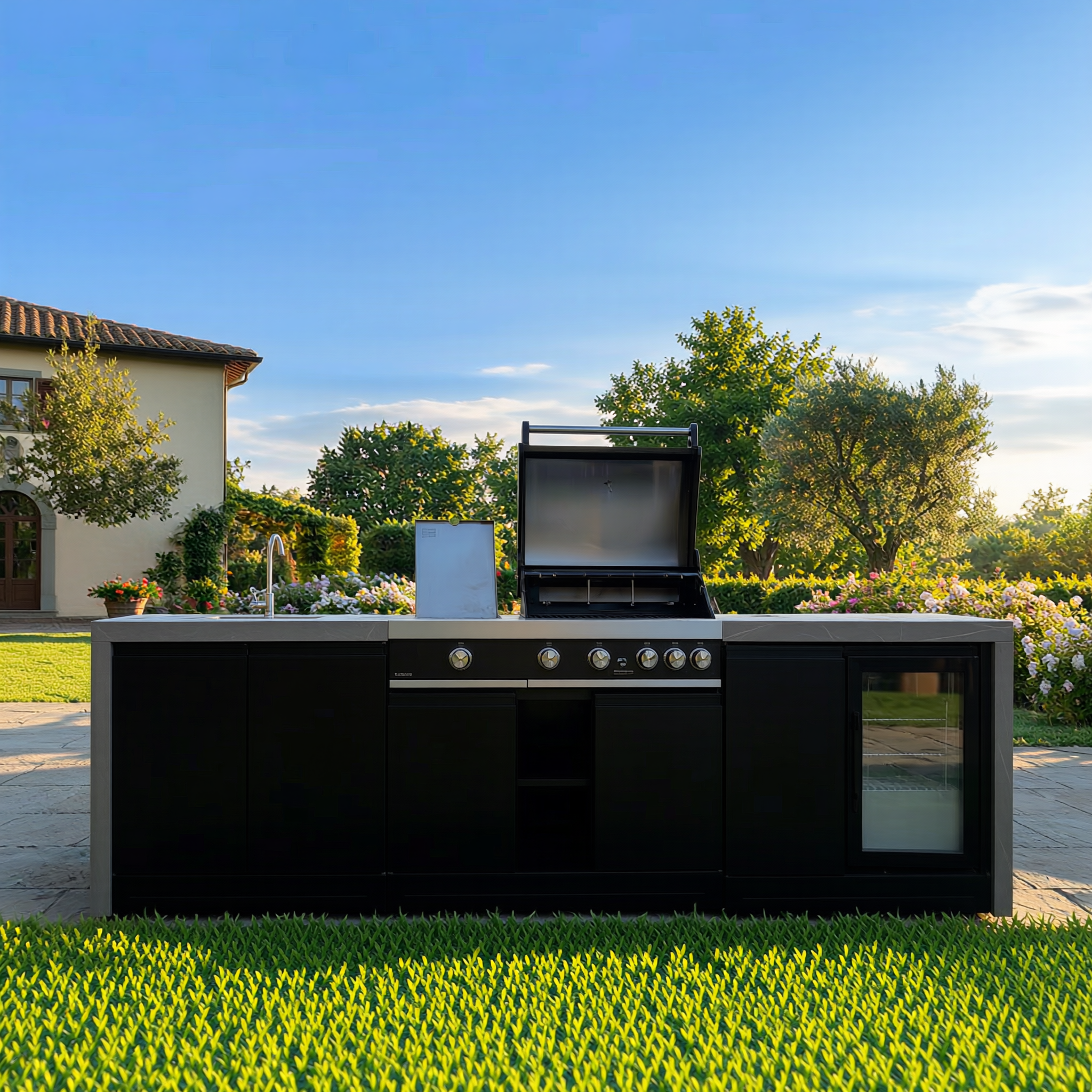 CUCINA GRANDPRO CM 299X61,5XH120 (Cucina da Esterno 299X61,5XH120 Waterfall Series con BBQ Premium G4 plus 4, Frigo e Lavello GRANDPRO )