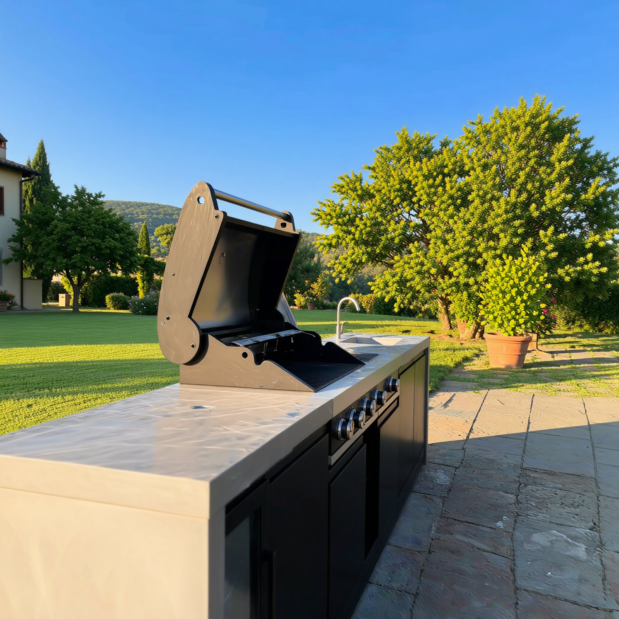 CUCINA GRANDPRO CM 299X61,5XH120 (Cucina da Esterno 299X61,5XH120 Waterfall Series con BBQ Premium G4 plus 4, Frigo e Lavello GRANDPRO )