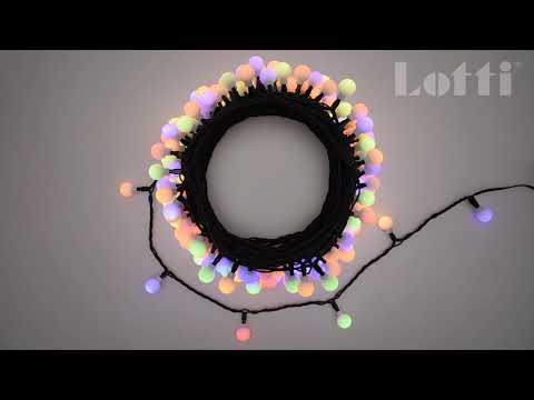 CATENA LUMINOSA 20M 200 SFERE D.15MM DUAL COLOR LED BIANCO CALDO/MULTI CON TELECOMANDO