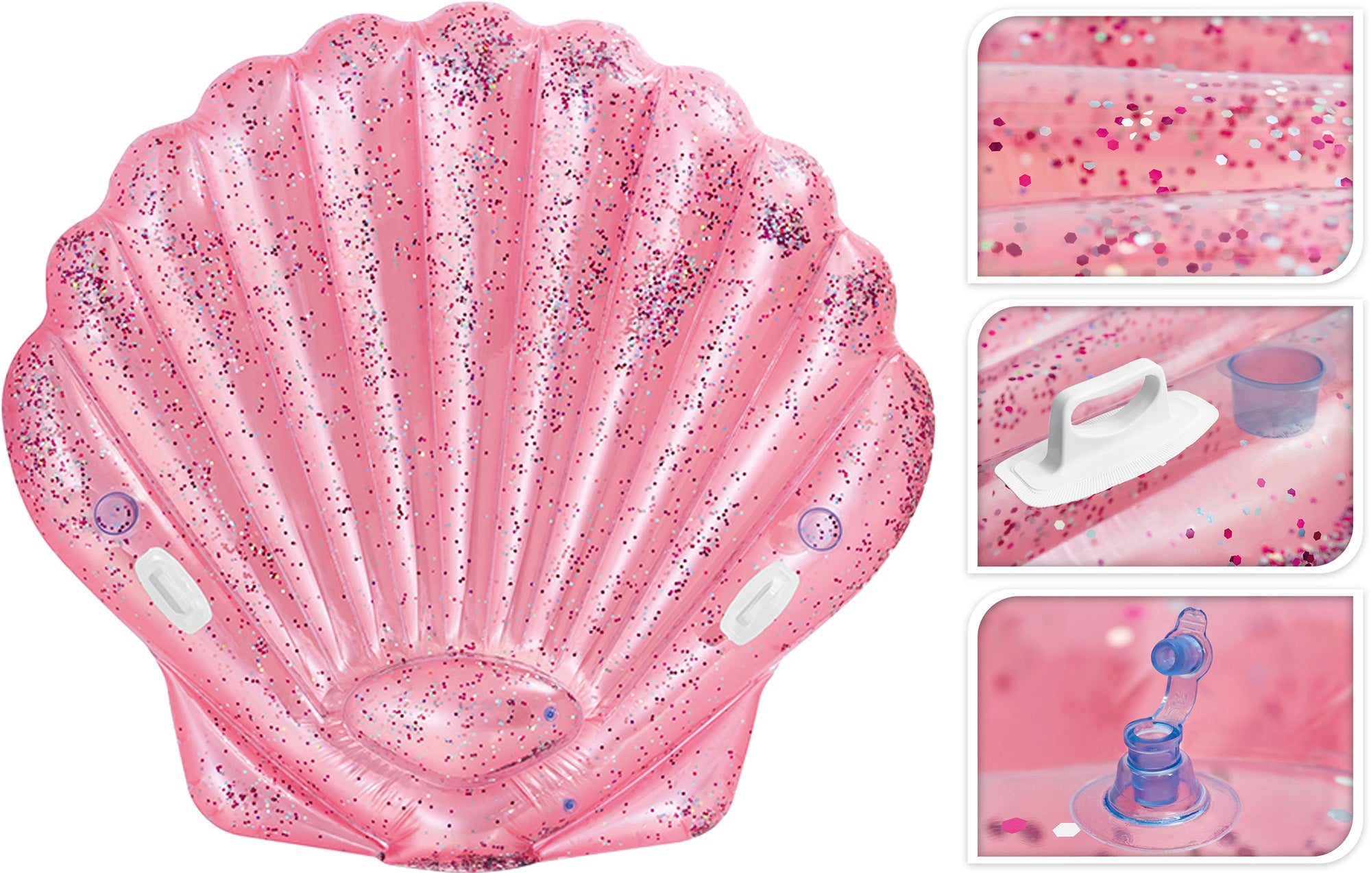 MATERASSINO GONFIABILE CONCHIGLIA GLITTER ROSA 178X165 CM