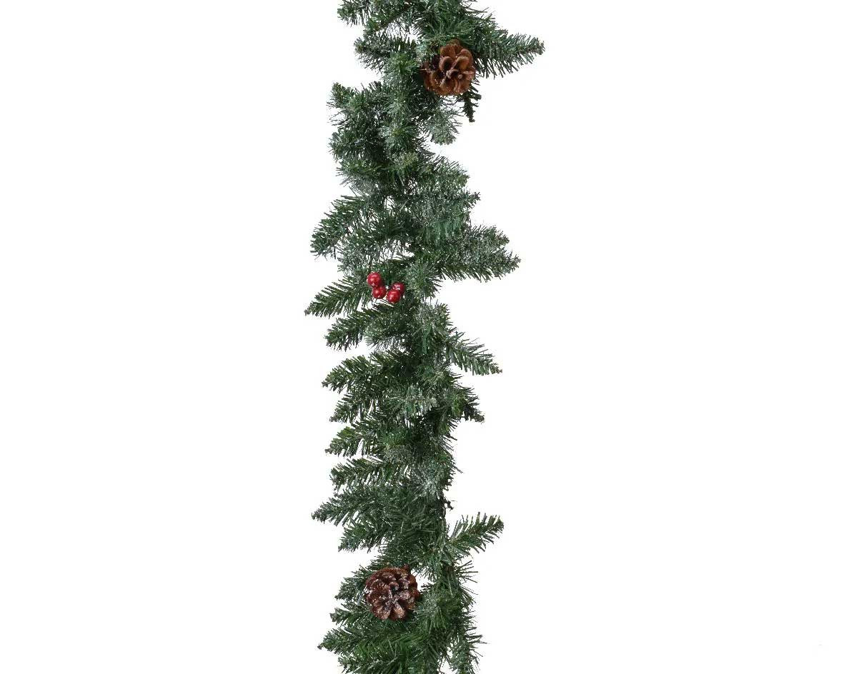 GHIRLANDA SHERWOOD CON BACCHE ROSSE E PIGNE 270CM