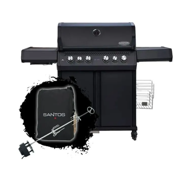 Barbecue a gas 153x64x119 cm Nero Opaco SANTOS S-418 PRO BLACK MATTE CON COPERTURA OMAGGIO
