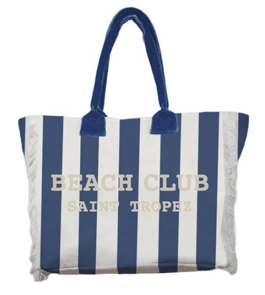 Borsa da Spiaggia a Righe in Cotone 28x24x15 cm Blu Navy Marinette Off White