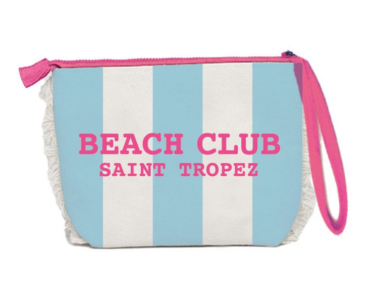 Trousse Pochette 20x14,5x7 cm Azzurro e Bianco con dettagli Fucsia Kitz