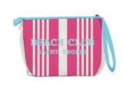 Trousse Pouch Beach Club Saint Tropez 20x14,5x7 cm Rosa Righe Bianche e Azzurro Marinette Off White