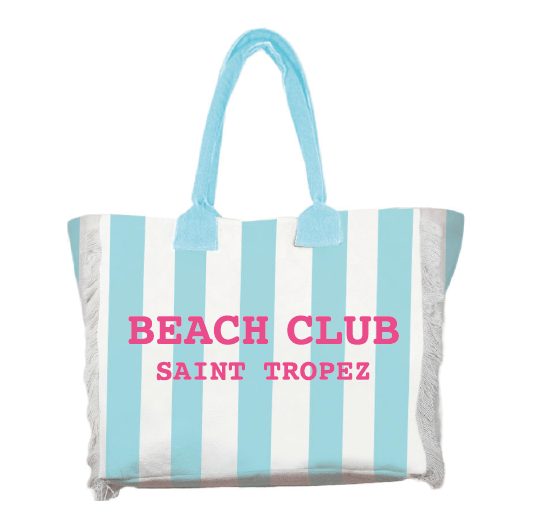 Borsa da Spiaggia Cotone 37x33x19 cm Azzurro e Bianco a Righe Marinette Off White